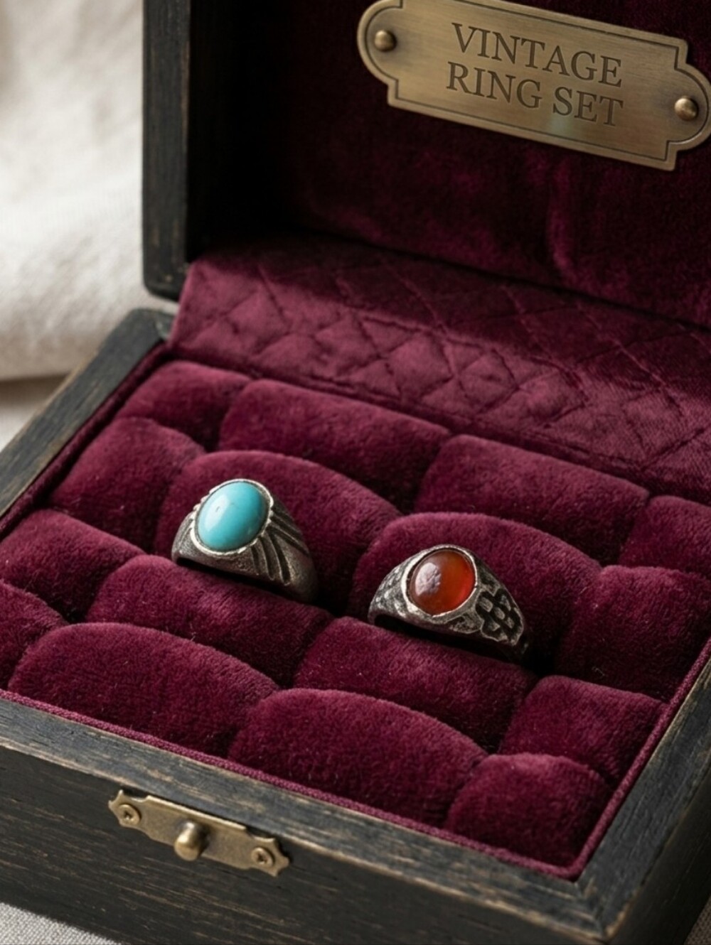 Vintage Style Men’s Gemstone Sterling Silver? Small Rings - Turquoise & Ruby?